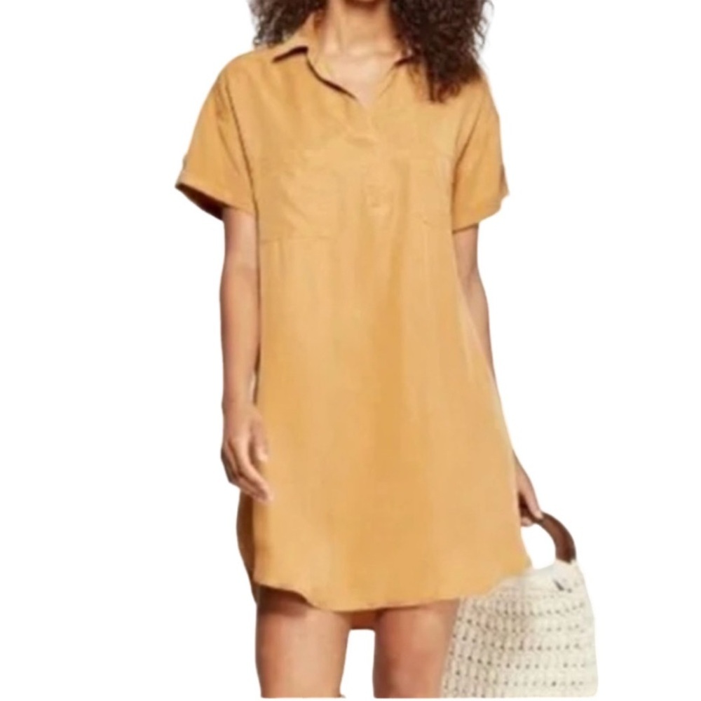 Universal Thread Mustard Colored Pop Over Dress. Size S. Short tabbed sleeves.